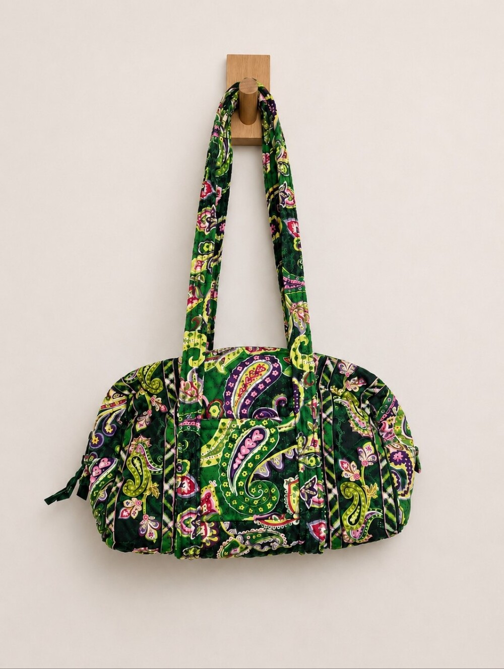 Vera Bradley Green Paisley Quilted Barrel Shoulder Bag/Cotton Satchel Handbag